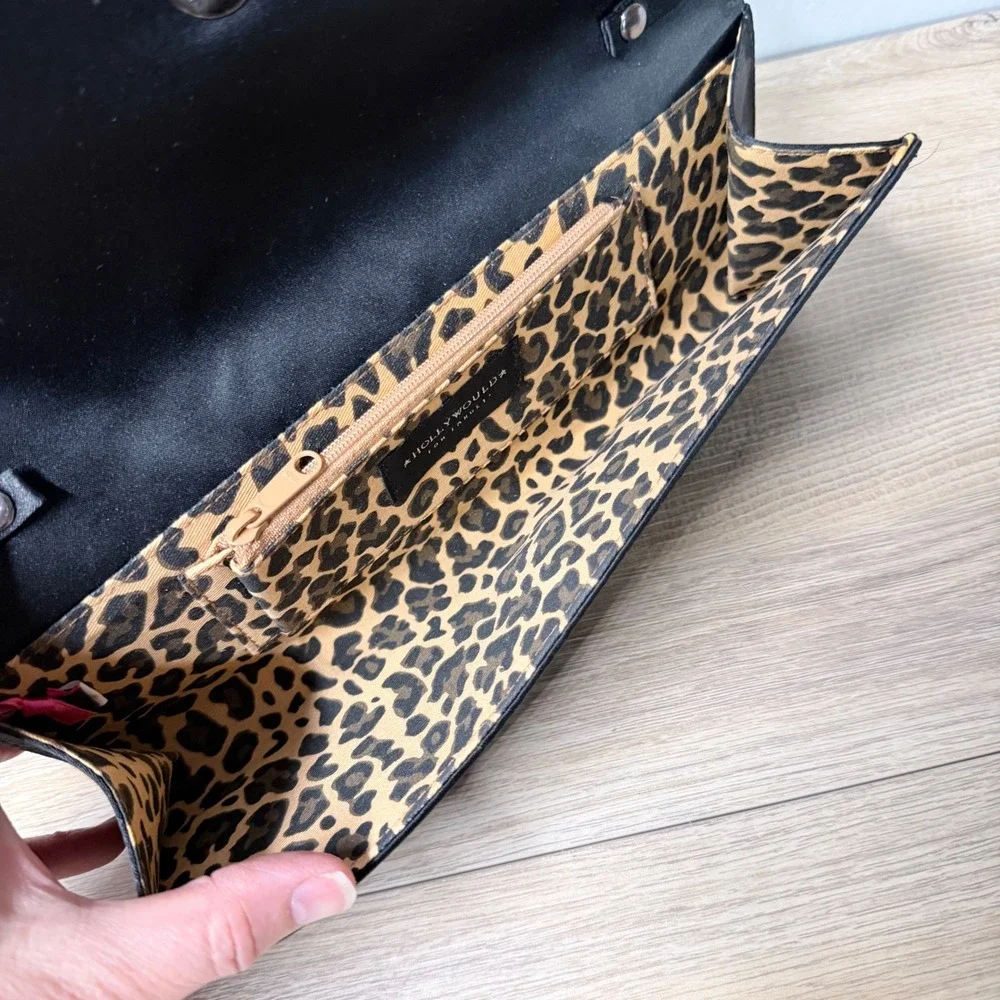Hollywould for Target Clutch Bag Womens OS Black‎ Satin Bow Leopard Print Lining